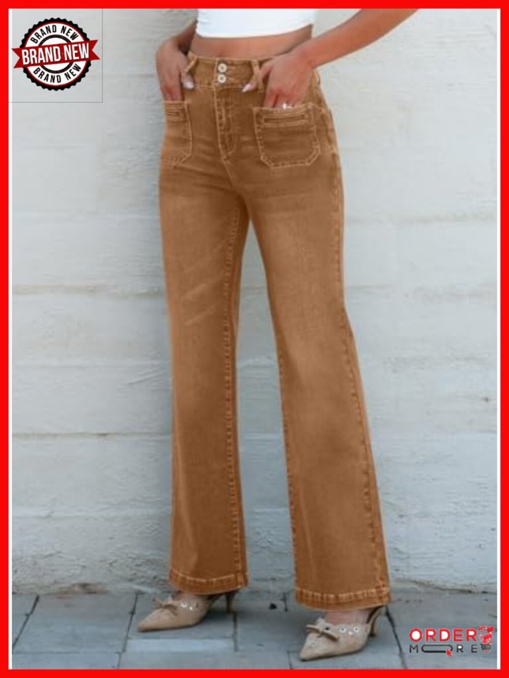 High Waisted Wide Leg Jeans Stretchy Tummy Control Flared Denim Pants - Picture 2 of 6